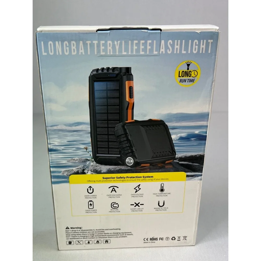 Solar Power Bank Portable Charge Flashlight USB Outdoor Rugged Waterproof